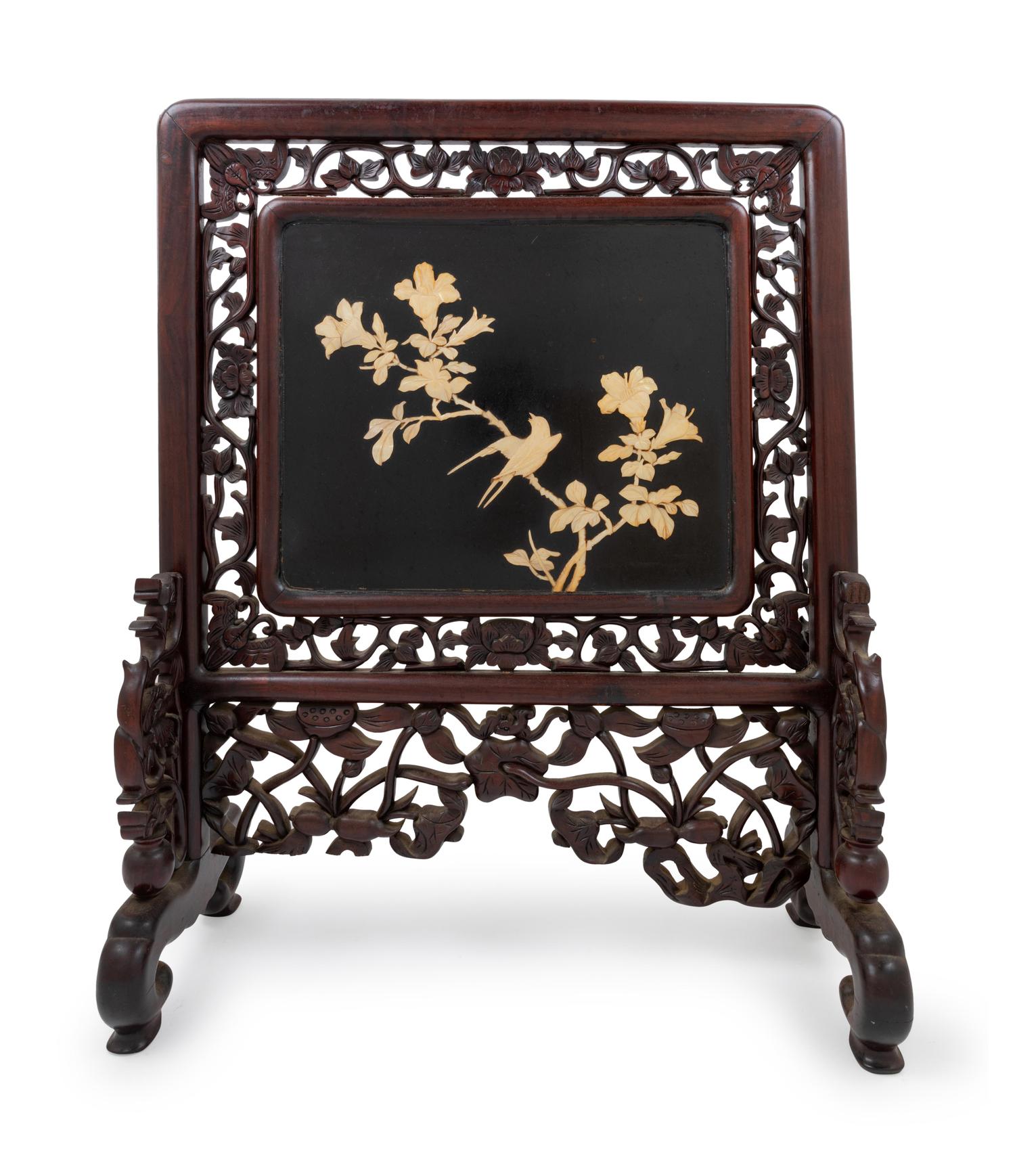 A Chinese Mother-of-Pearl Inlaid Rosewood Table Screen