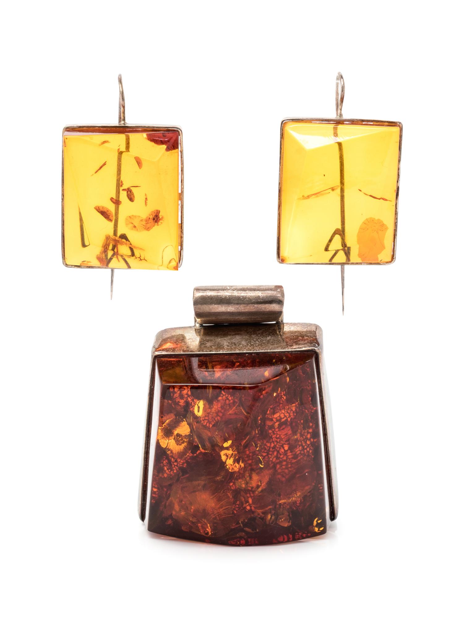 A Silver and Amber Demi-Parure,