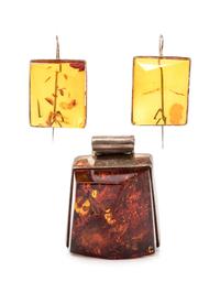 A Silver and Amber Demi-Parure,