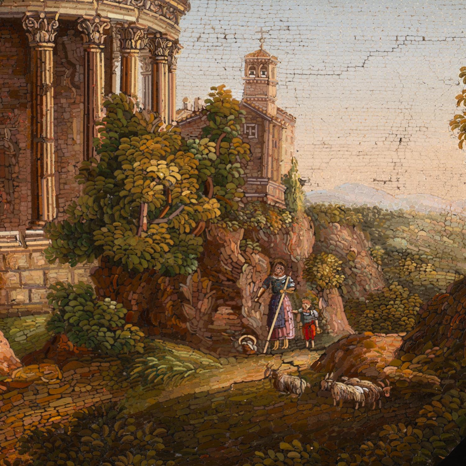 An Italian Micromosaic Plaque Depicting the Temple of Vesta at Tivoli