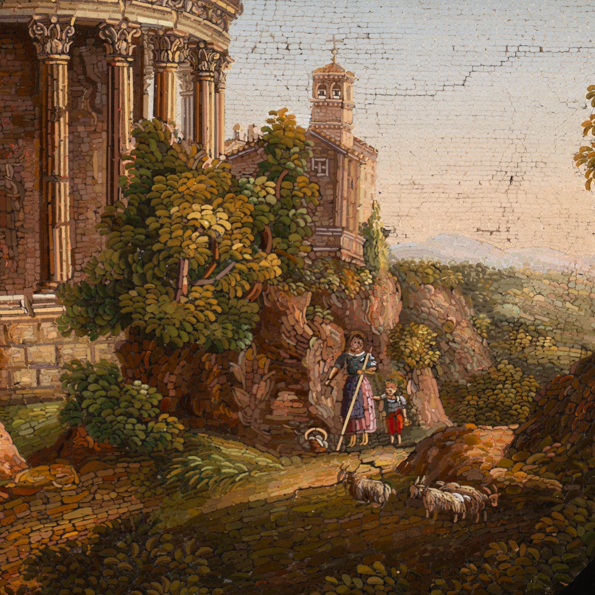 An Italian Micromosaic Plaque Depicting the Temple of Vesta at Tivoli