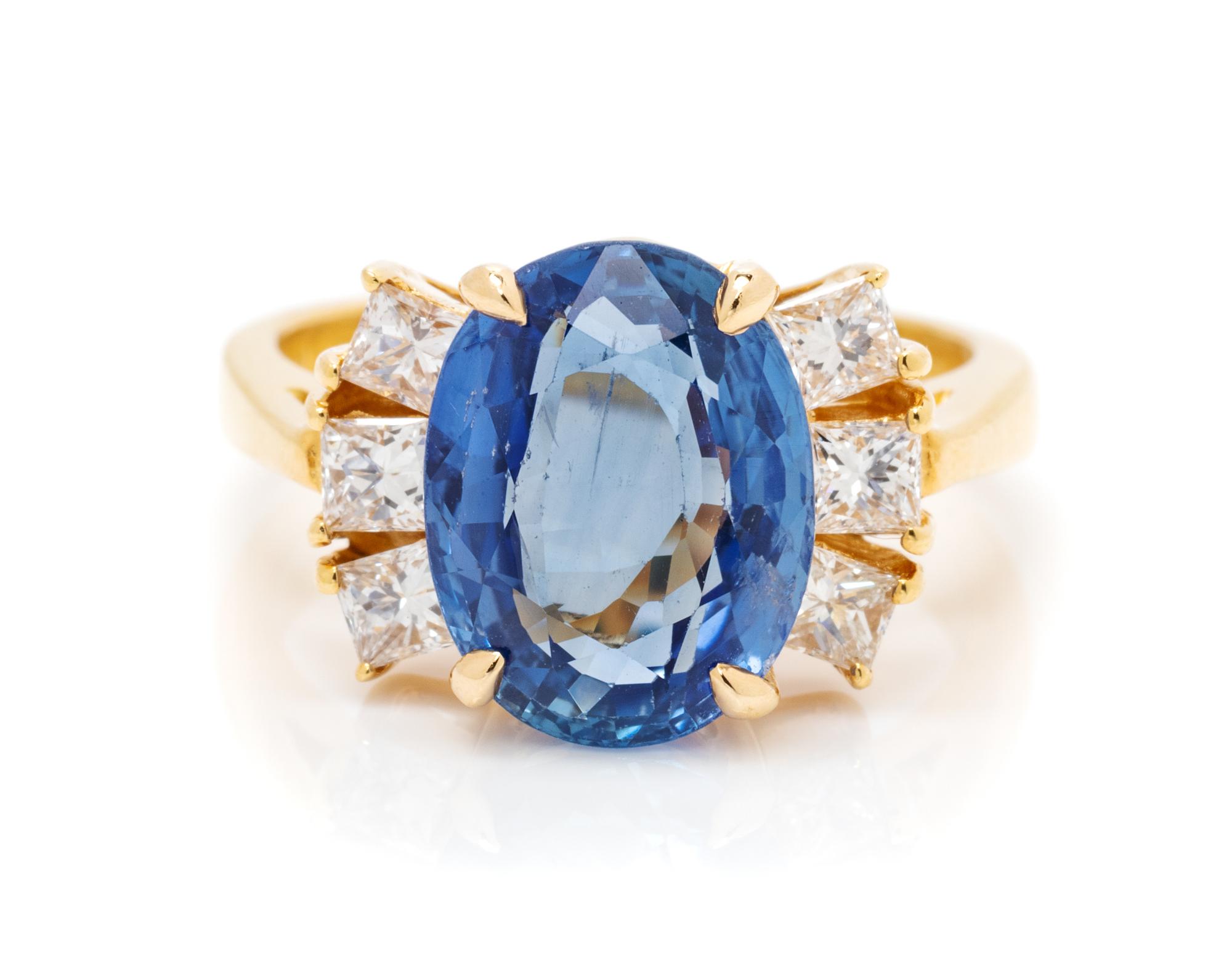An 18 Karat Yellow Gold, Sapphire and Diamond Ring, 5.00 dwts.