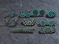 Collection of Zuni or Navajo Petit Point Turquoise Cluster Pins and Screwback Earrings