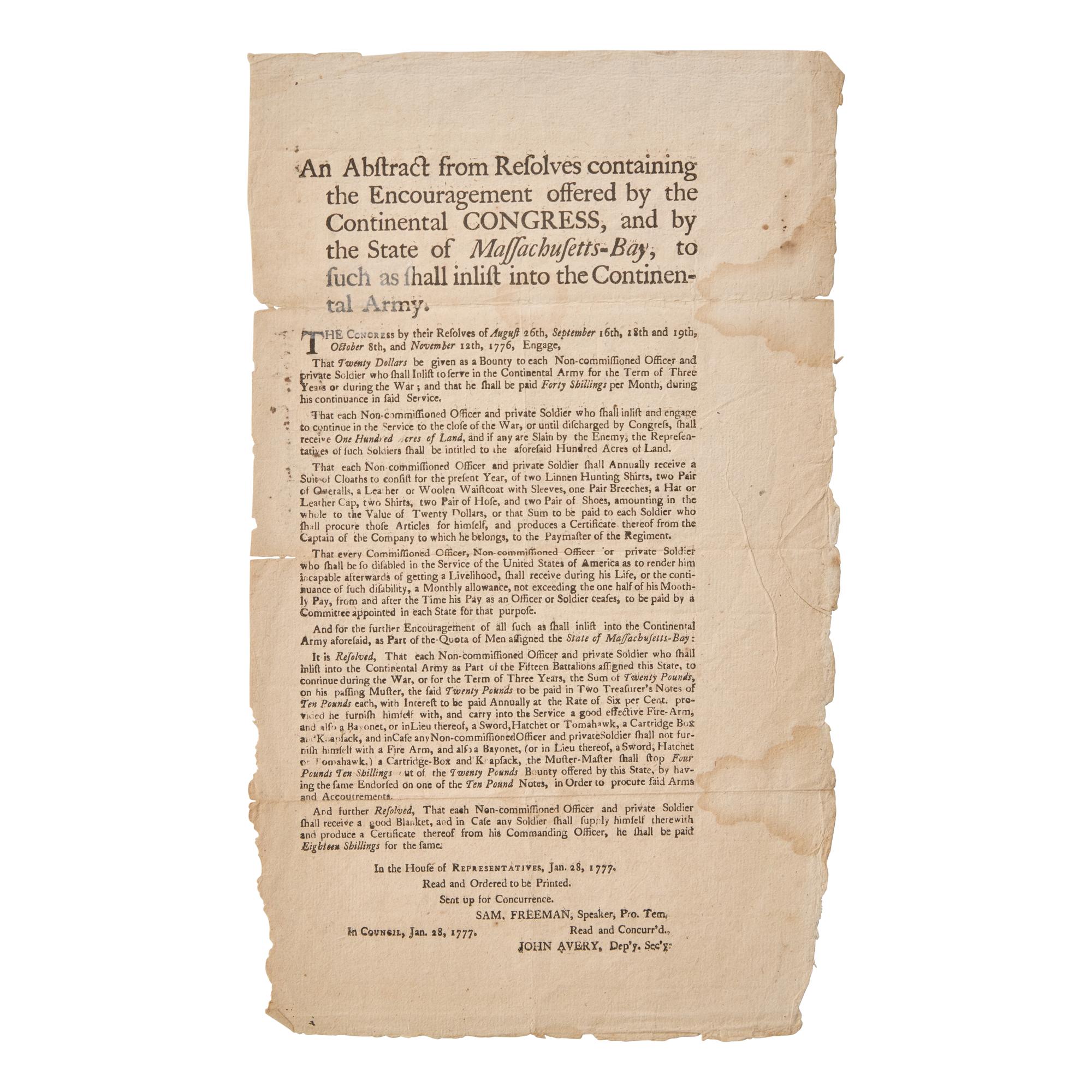 [American Revolution] A Call to Arms in the Months Following the Declaration of Independence: An Early Continental Army Recruitment Poster