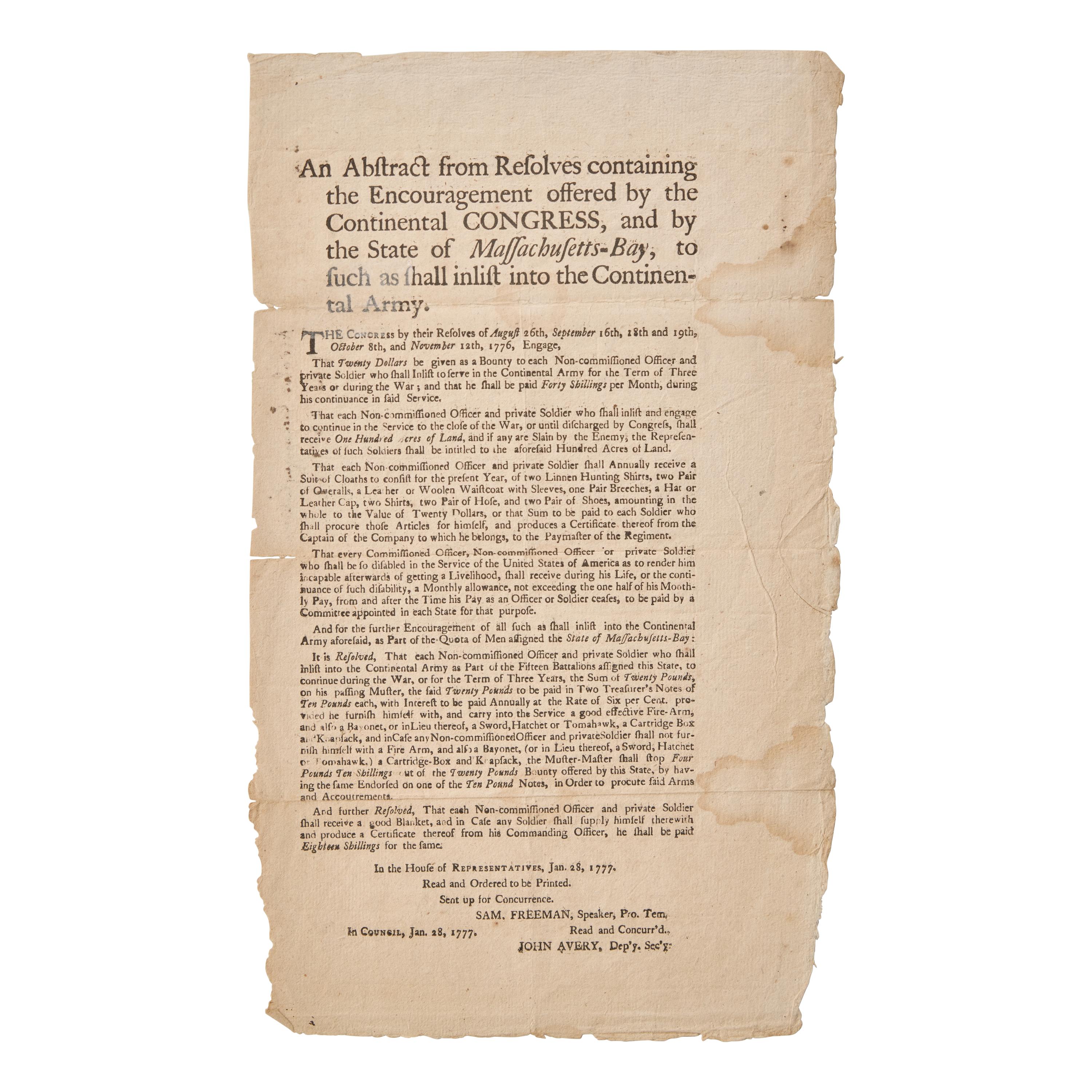 [American Revolution] A Call to Arms in the Months Following the Declaration of Independence: An Early Continental Army Recruitment Poster