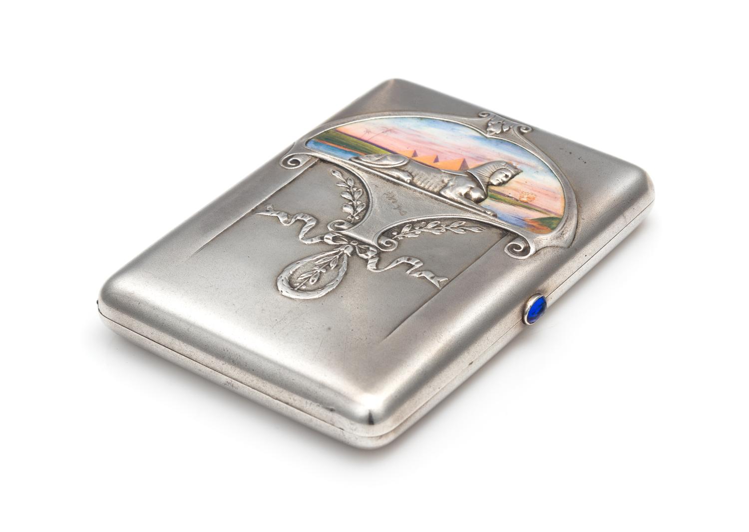 A Russian Silver and En Plein Enameled Cigarette Case, Maker's Mark Cyrillic SB, Moscow, Late 19th/Early 20th Century, the case worked