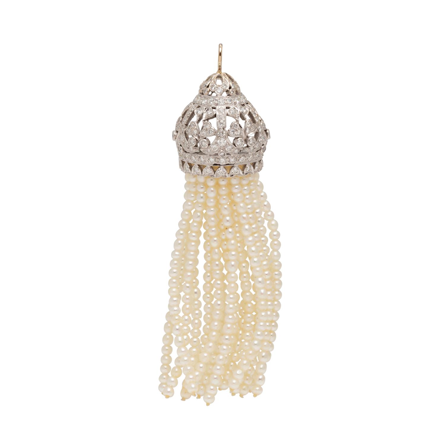 DIAMOND AND SEED PEARL TASSEL PENDANT