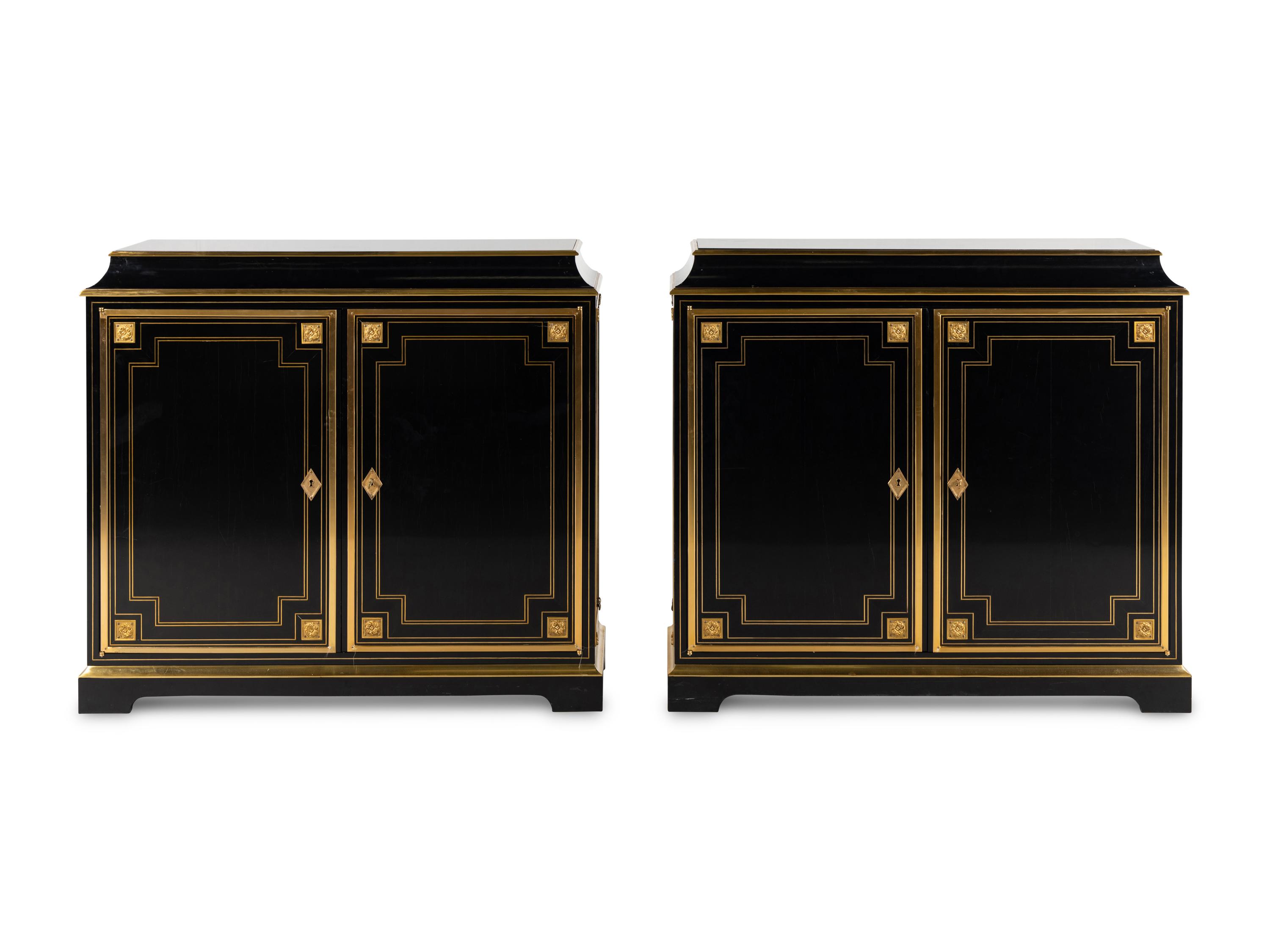 A Pair of Custom Gilt Bronze Mounted Ebonized Cabinets