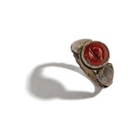 A Roman Silver and Red Jasper Finger Ring with a Bathing Bird