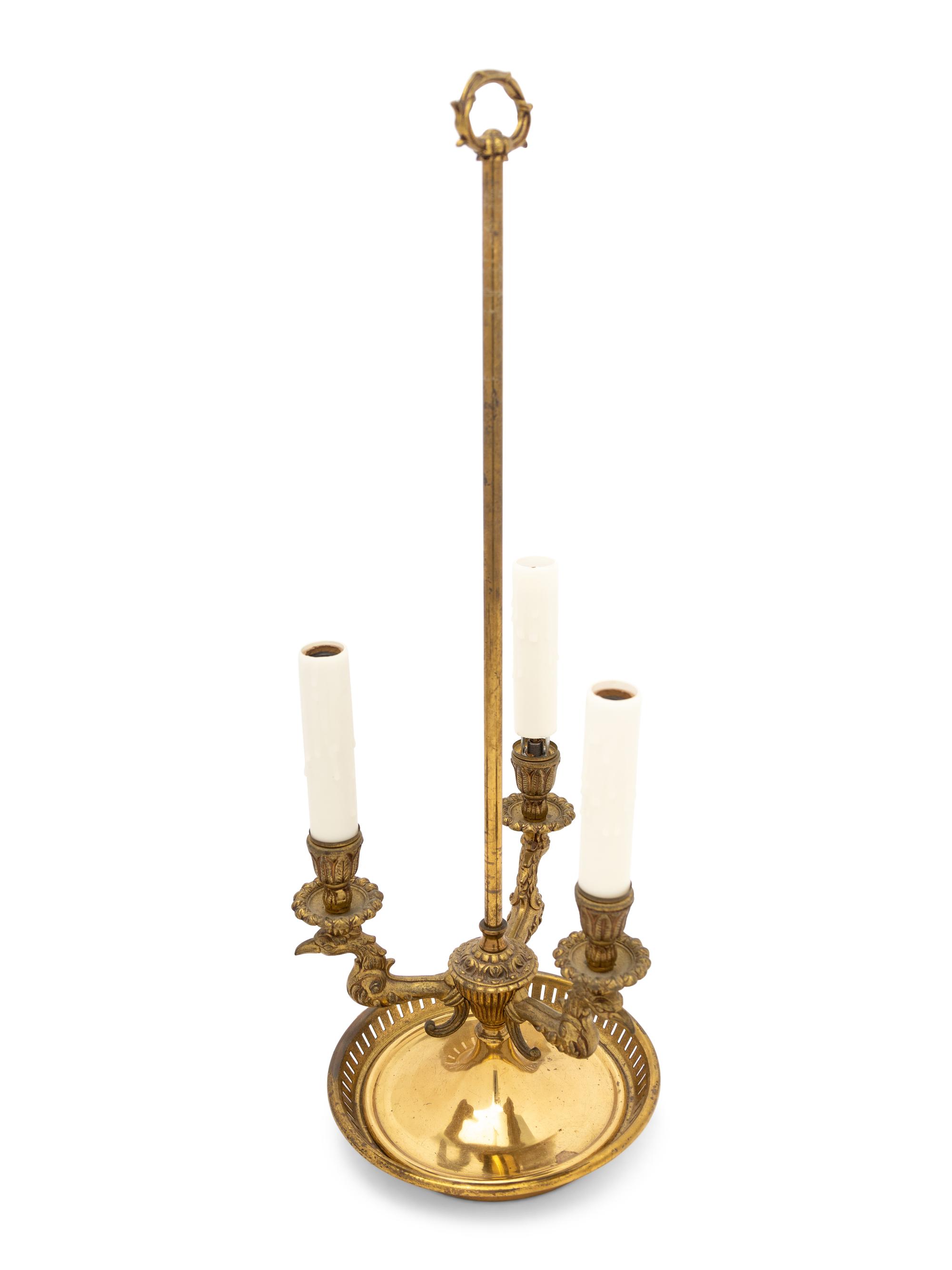 An Empire Style Brass Bouillotte Lamp with a Tole Shade