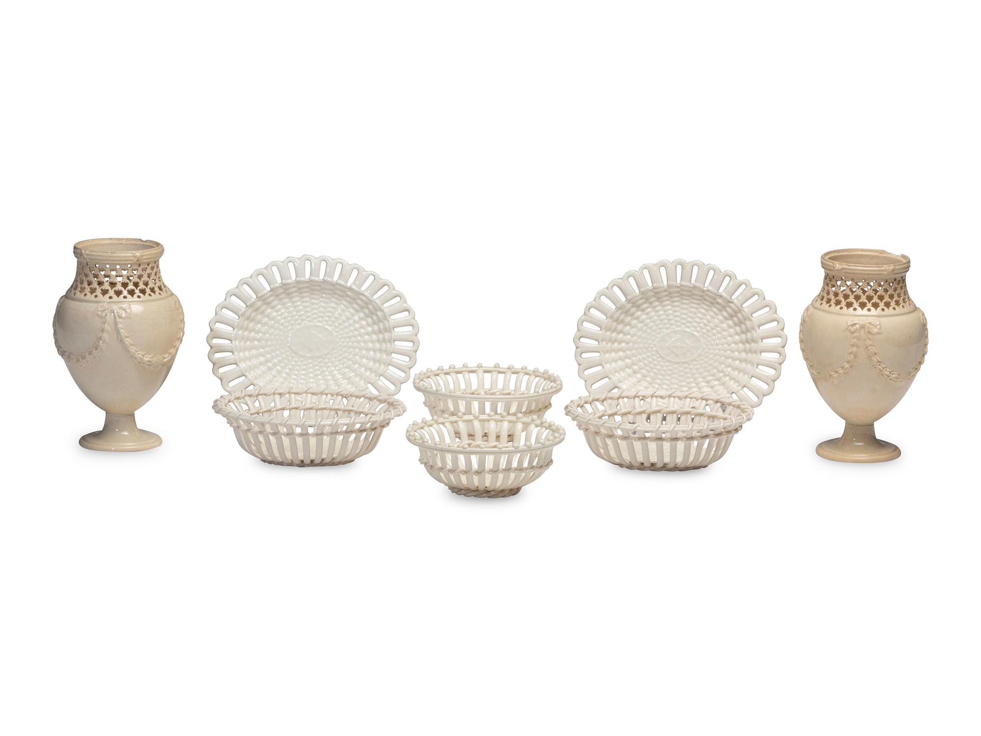 Six Reticulated Creamware Articles