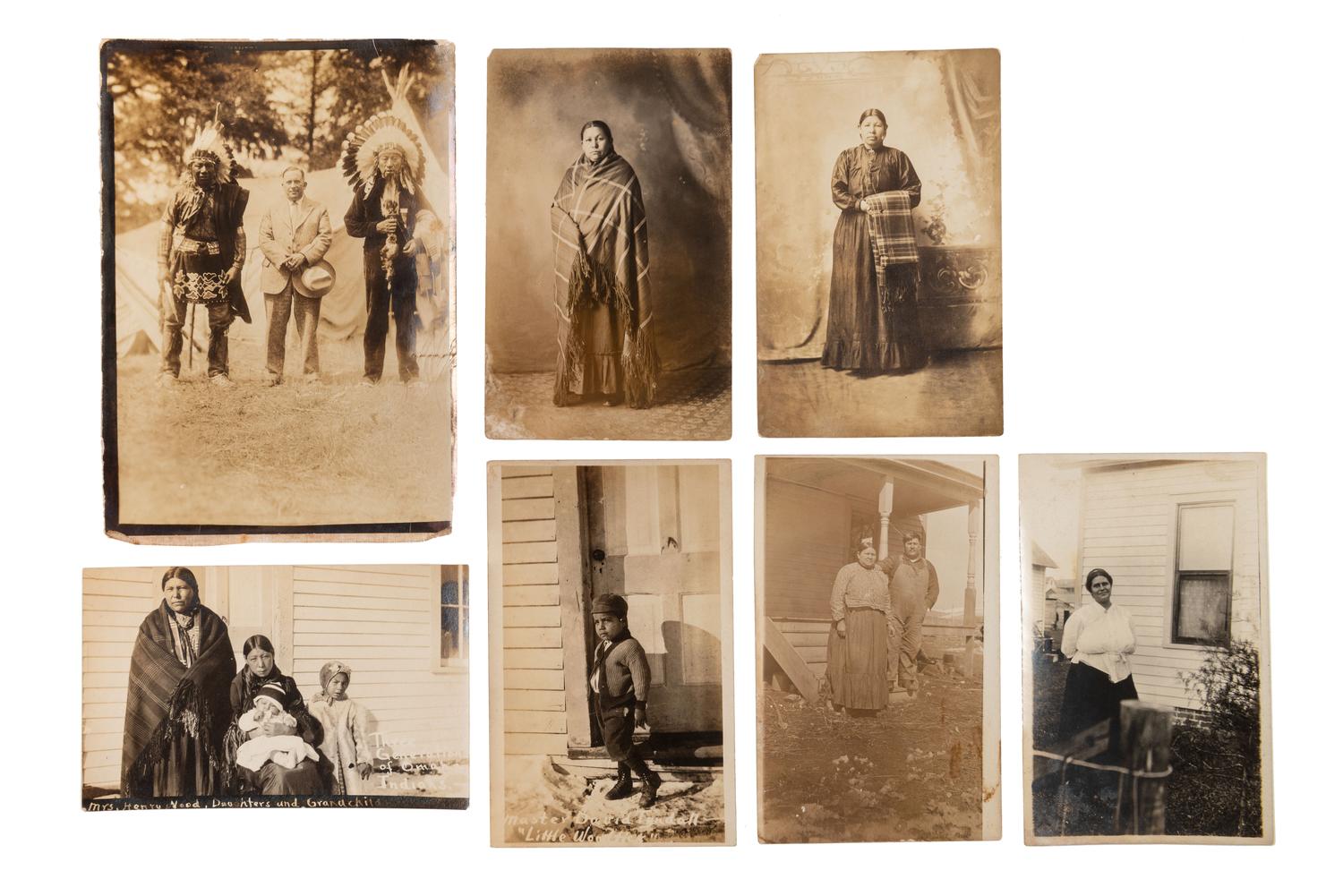 [NATIVE AMERICANS]. A group of 14 photographs highlighted by real photo postcards of Geronimo and Red Cloud.