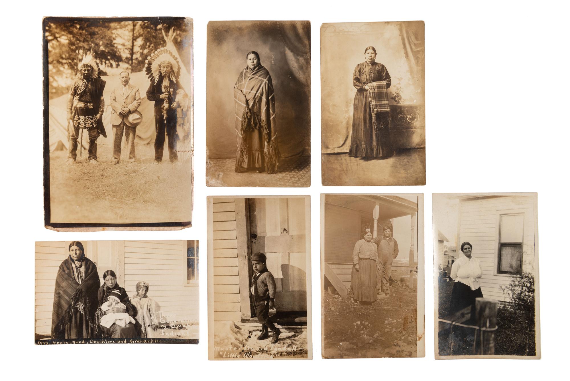 [NATIVE AMERICANS]. A group of 14 photographs highlighted by real photo postcards of Geronimo and Red Cloud.