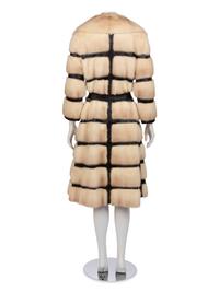 White Mink Fur and Dark Brown Leather Coat w/ Belt, 1970-80s
