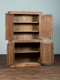 A Country Red and Yellow Painted Poplar and Cherrywood Step-Back Cupboard
