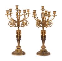 A Pair of French Gilt Bronze Six-Light Candelabra