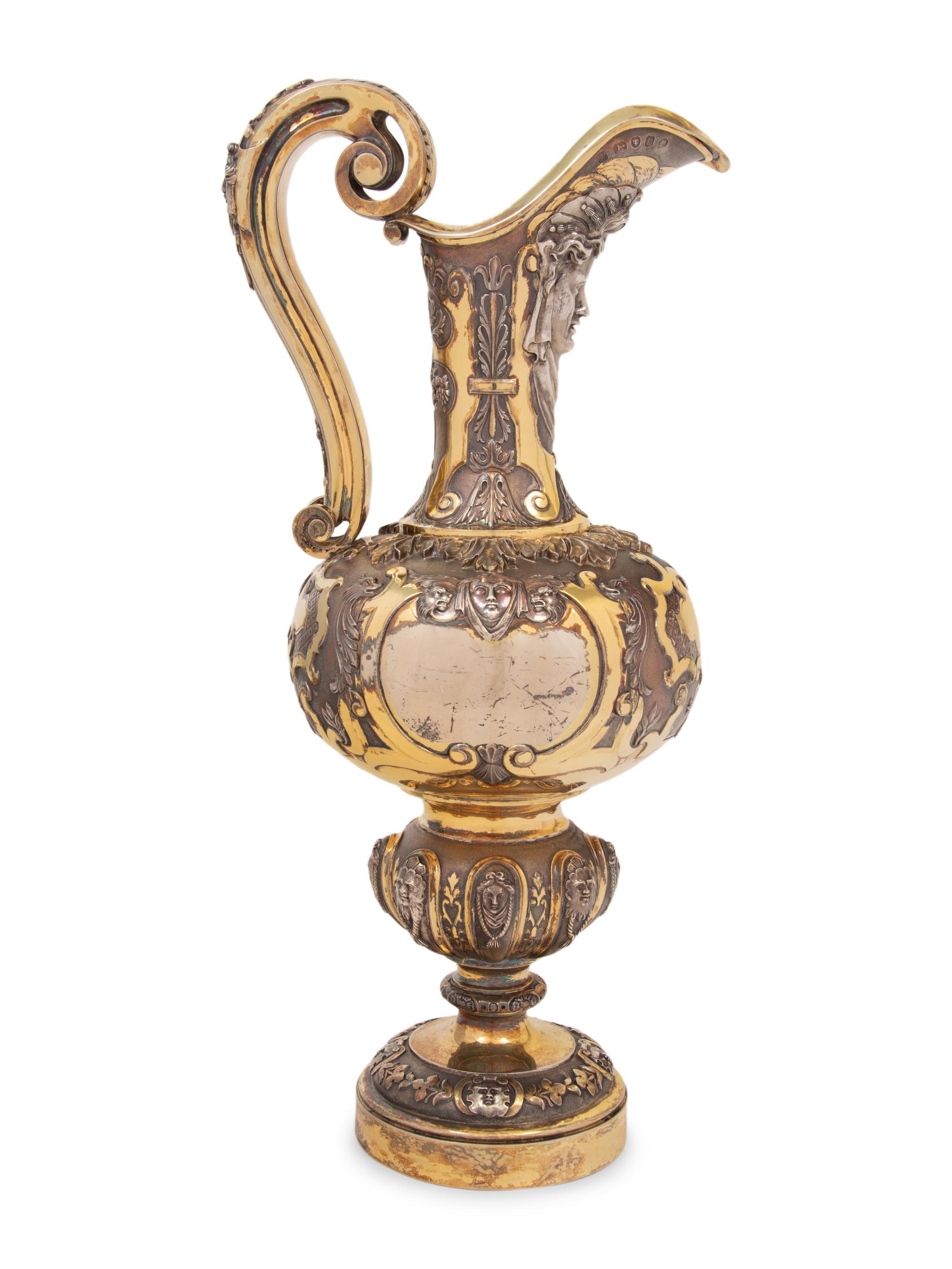 A Large Victorian Silver-Gilt Ewer