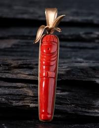 14K Gold and Carved Coral Corn Maiden Pendant