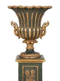 A Painted and Parcel Gilt Campagna-Form Urn on Pedestal