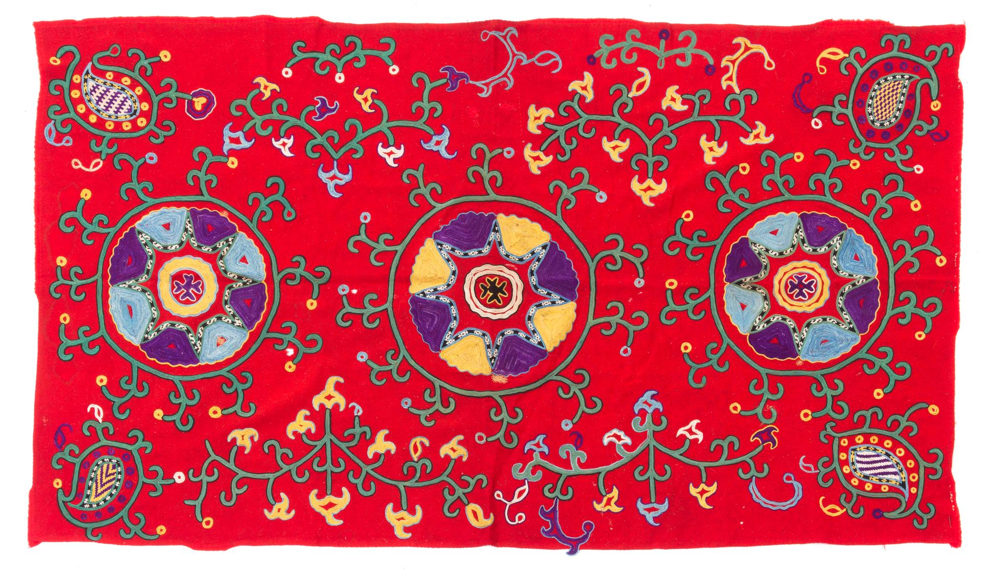 Two Central Asian Textiles 4 feet 3 1/4 x 2 feet 4 1/4 inches (length of longest). — LATE 19TH/EARLY 20TH CENTURY