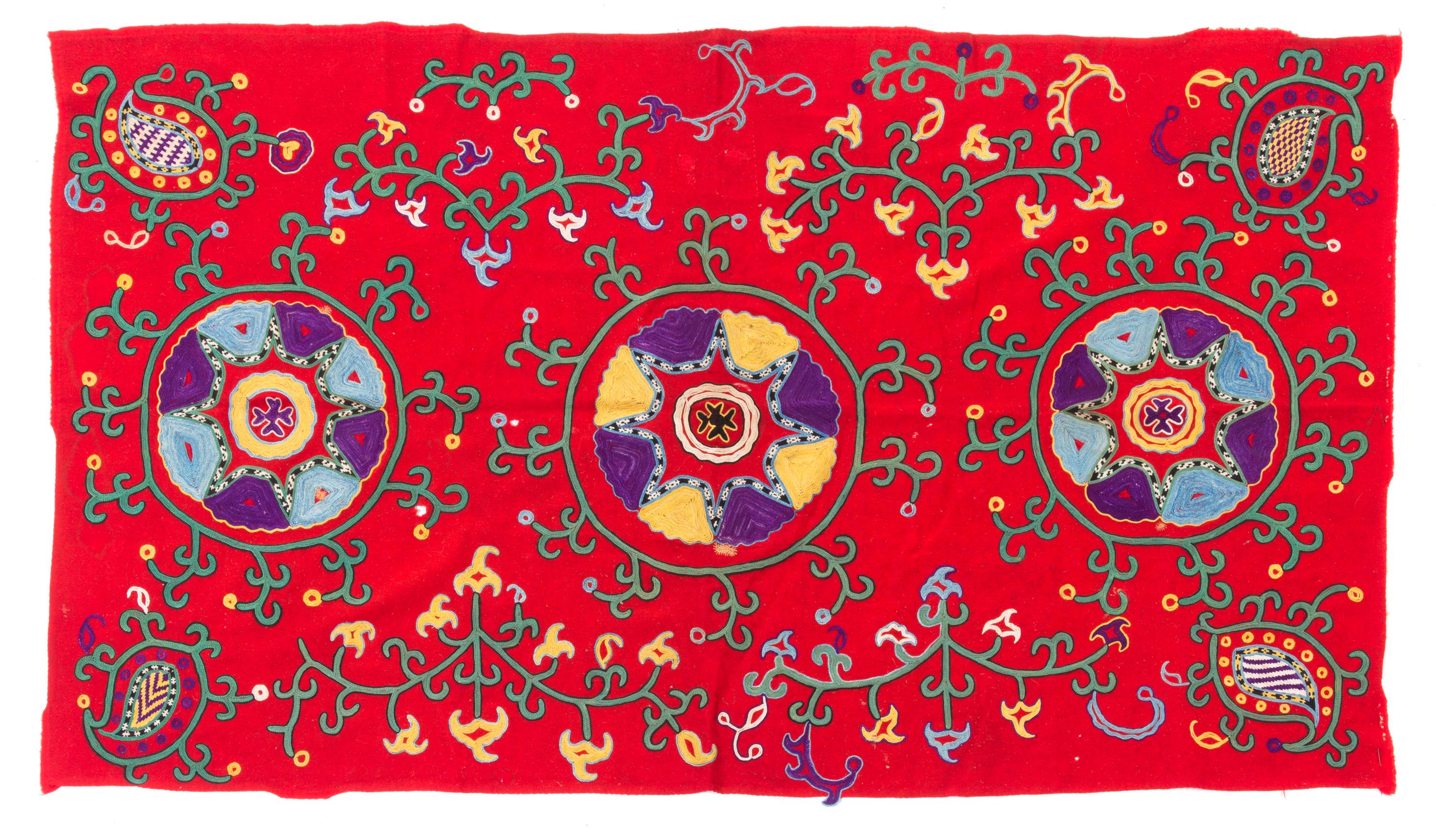 Two Central Asian Textiles 4 feet 3 1/4 x 2 feet 4 1/4 inches (length of longest). — LATE 19TH/EARLY 20TH CENTURY