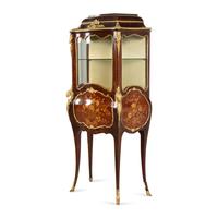 A Louis XV Style Gilt Bronze Mounted Marquetry Bombé Vitrine