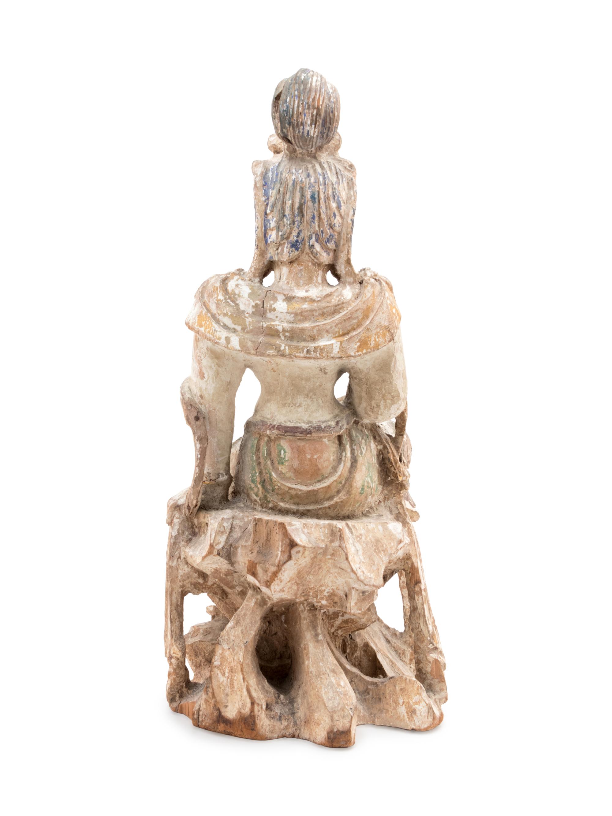 A Chinese Polychrome Painted Wood Figure of Guanyin