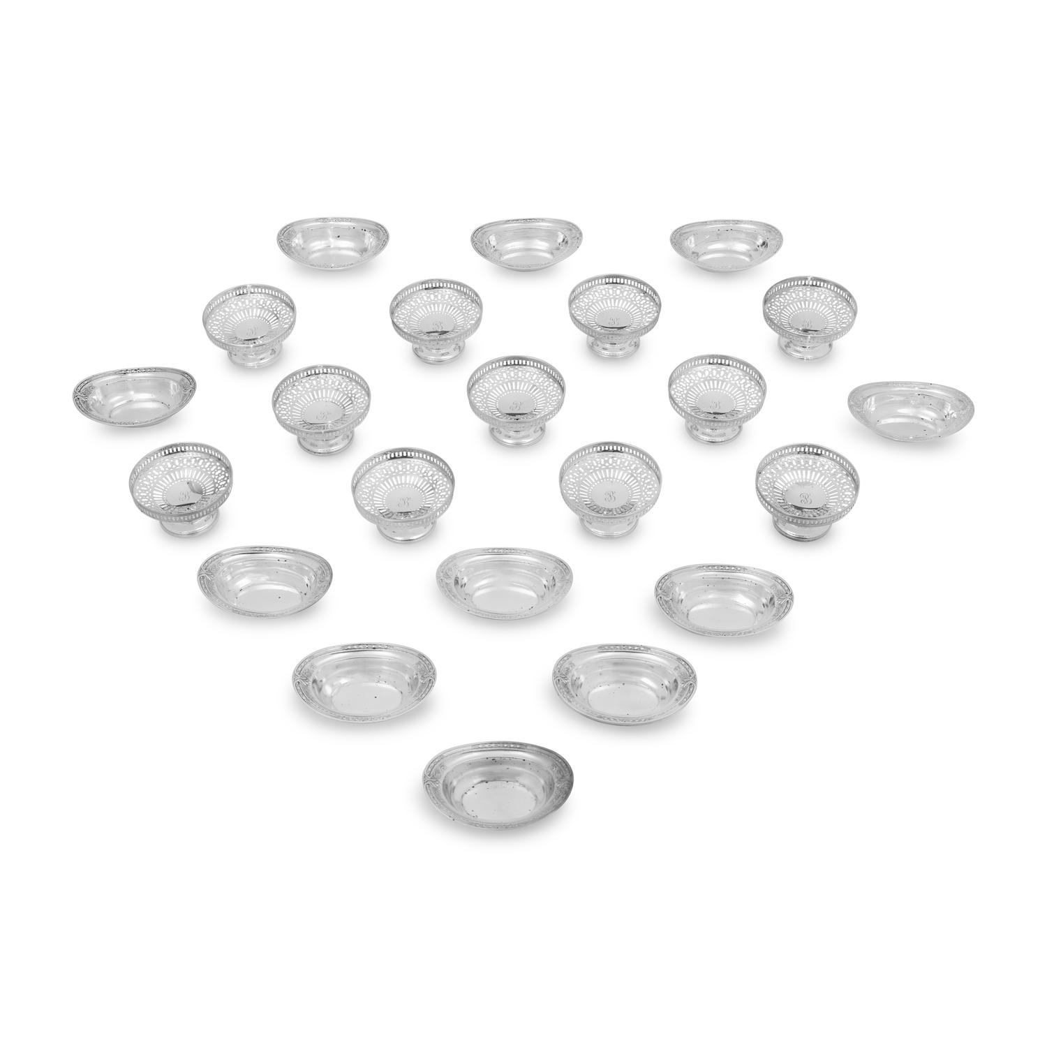 A Collection of Silver Nut Dishes, Coasters and Small Serving Articles