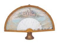 A French Framed Painted Paper and Mother-of-Pearl Fan