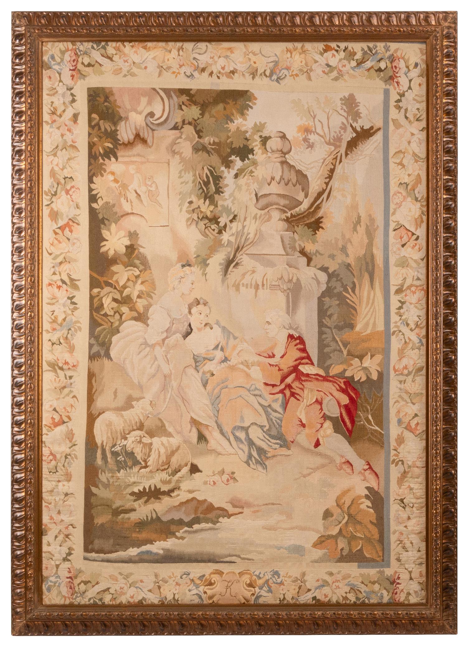 A Pair of Framed Aubusson Style Tapestries