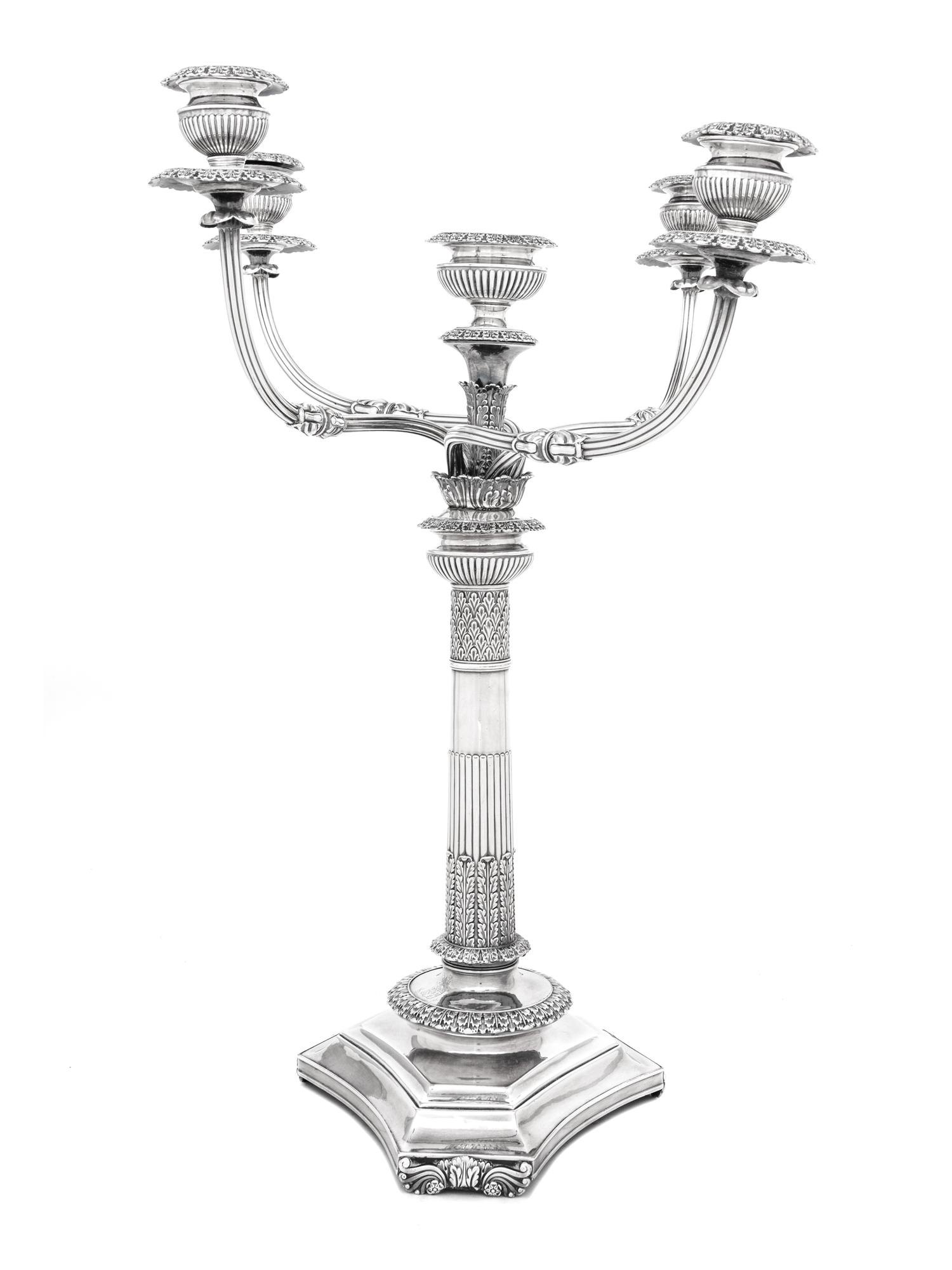 A Large English Silver-Plate Five-Light Candelabrum