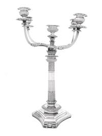 A Large English Silver-Plate Five-Light Candelabrum