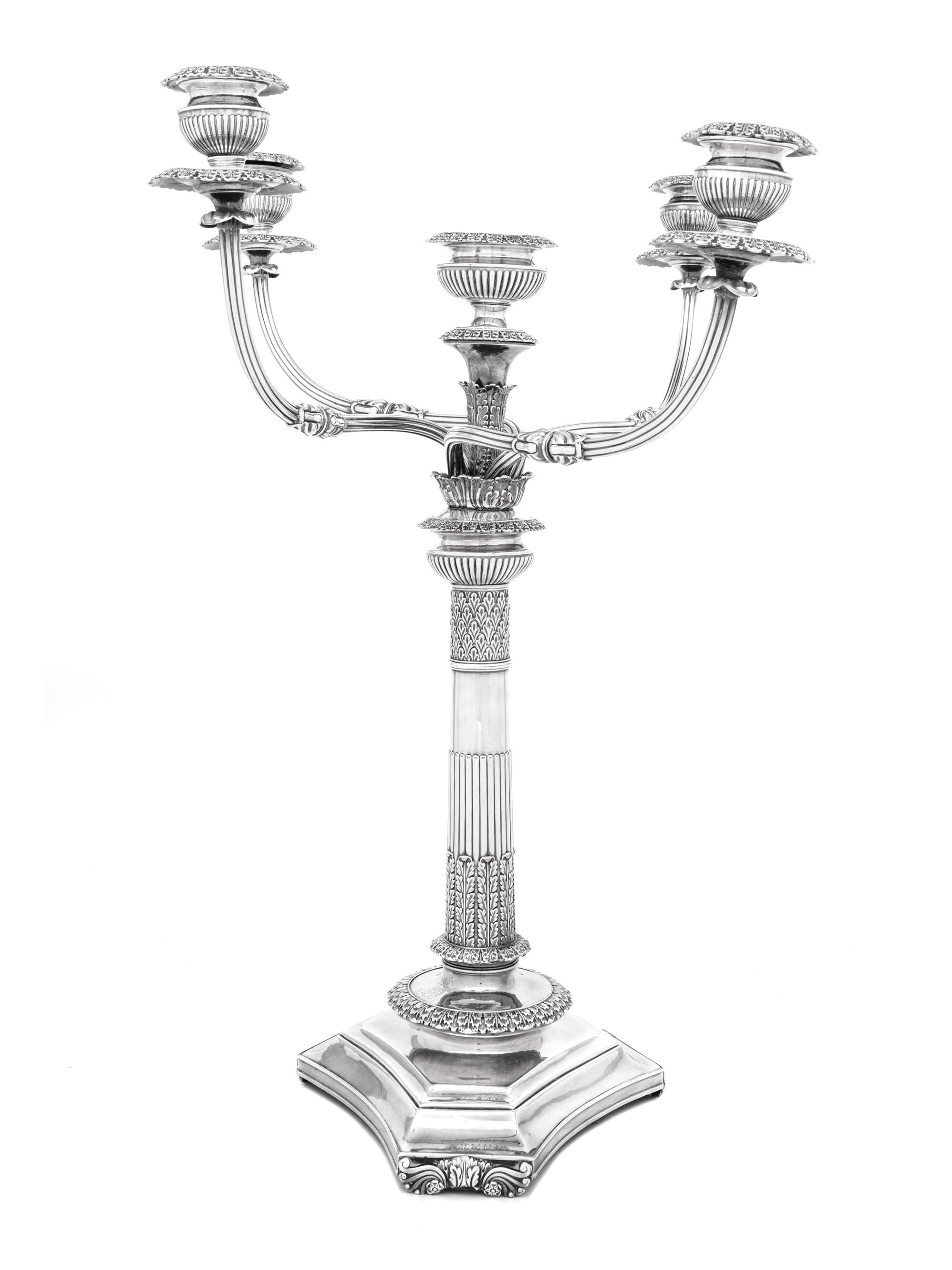 A Large English Silver-Plate Five-Light Candelabrum