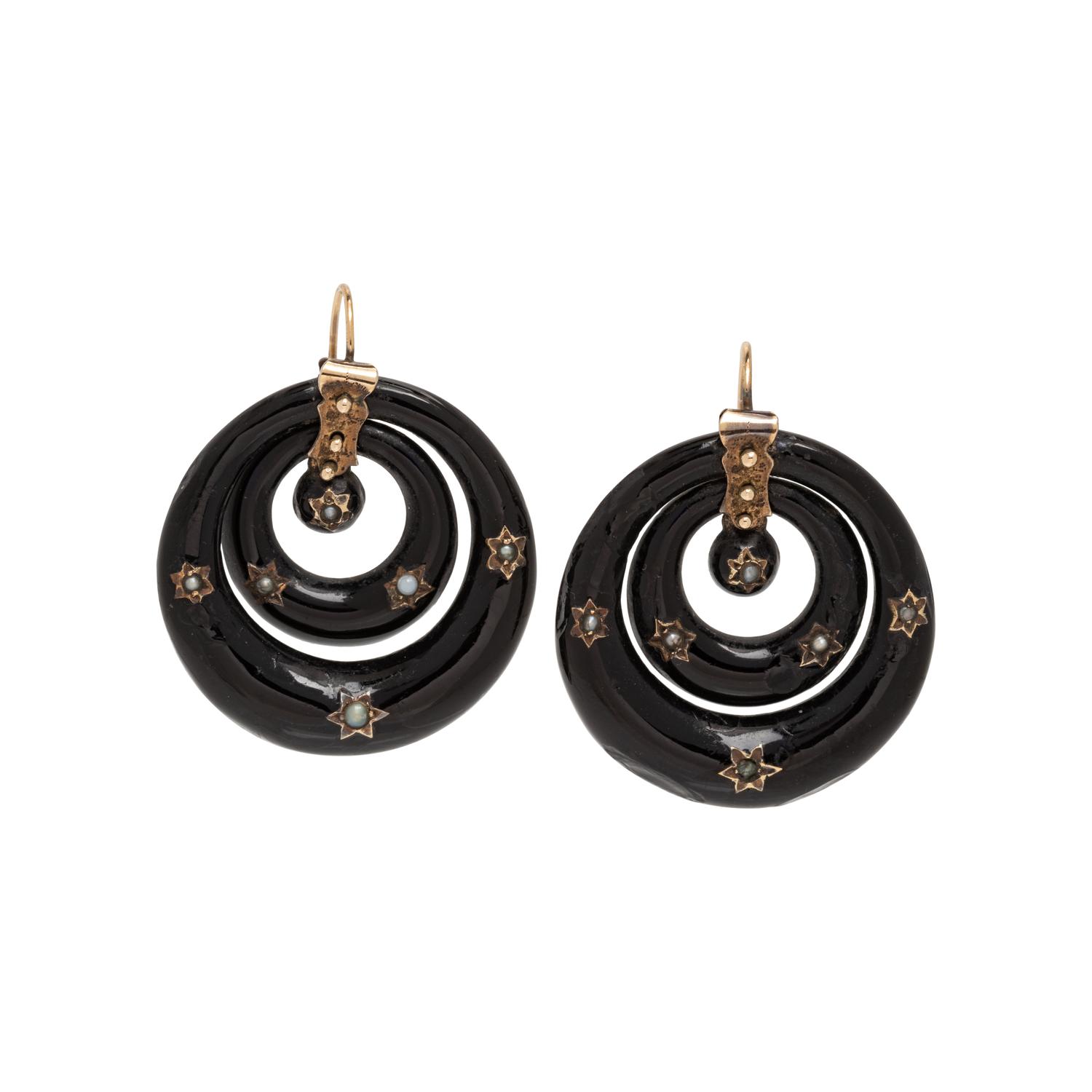 VICTORIAN, ENAMEL AND SEED PEARL EARRINGS