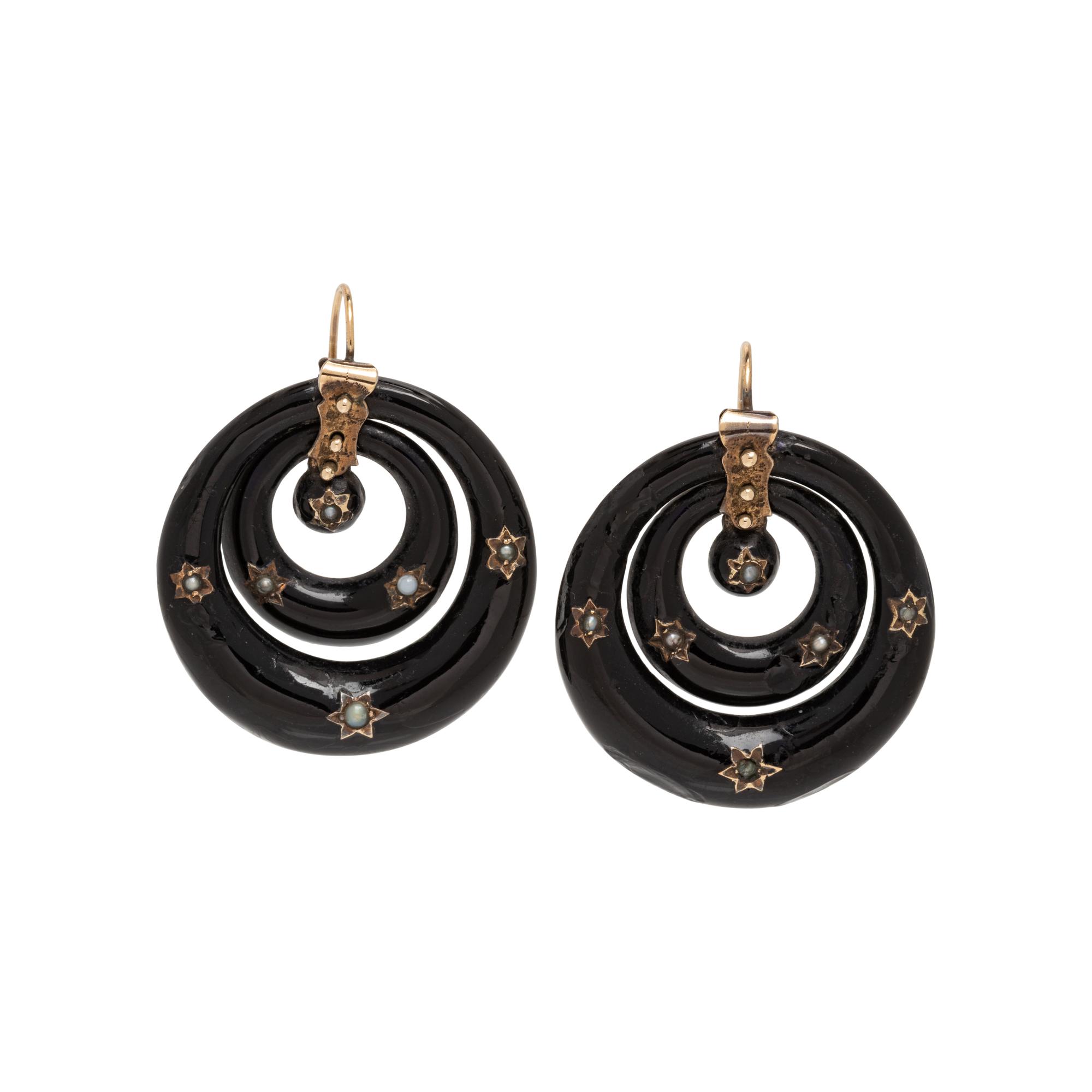 VICTORIAN, ENAMEL AND SEED PEARL EARRINGS