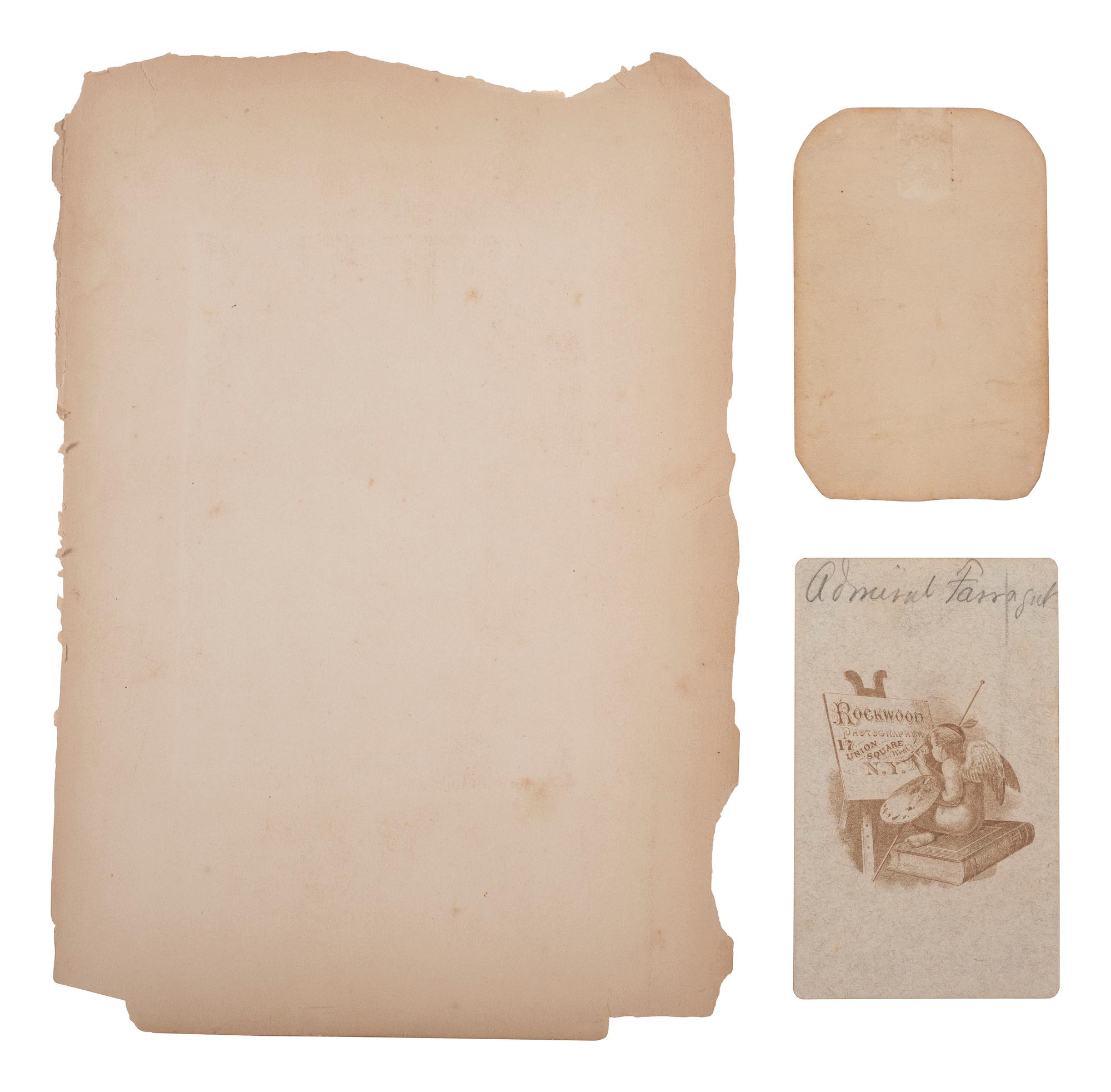 [CIVIL WAR] 3 photographs of D.G. Farragut with Harper's Weekly issues related to the famed admiral.