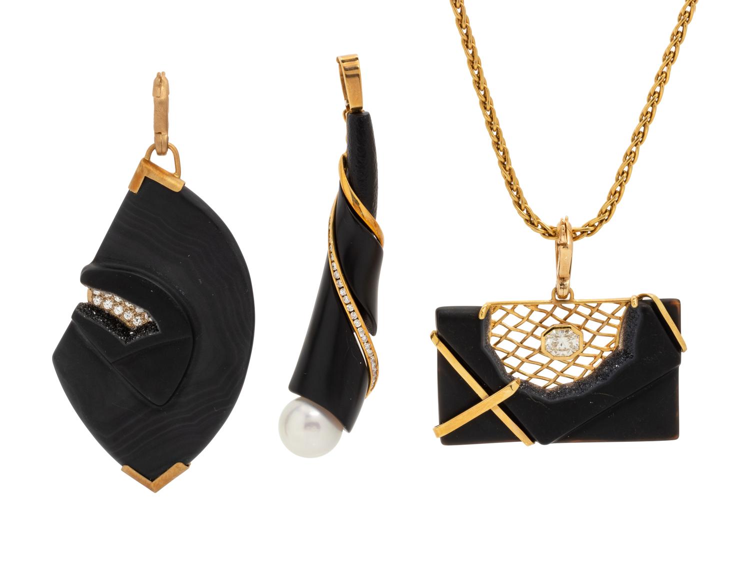 COLLECTION OF ABSTRACT PENDANTS AND CHAIN