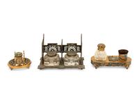 A Group of Enamel and Cast Iron Inkwells
