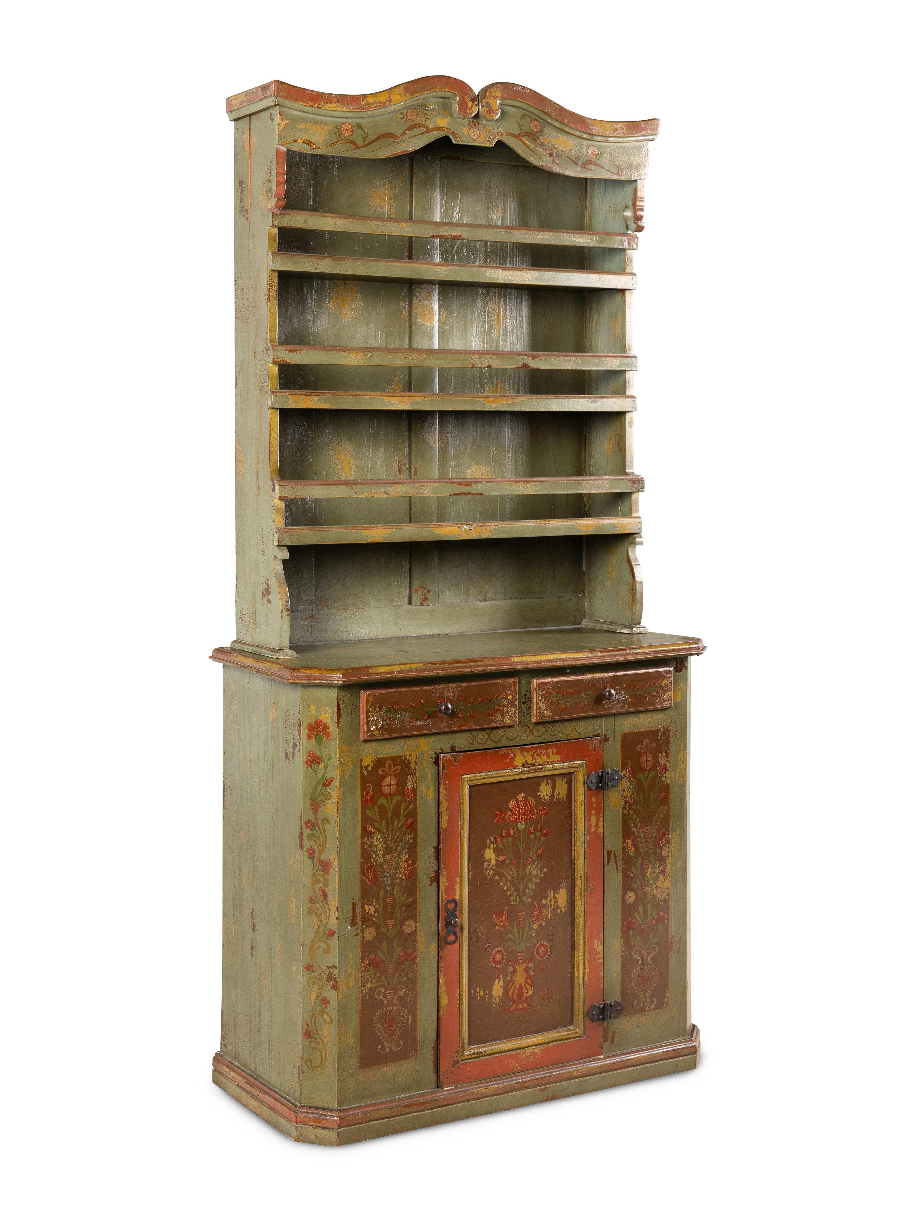 A Scandinavian Painted Step-Back Cupboard