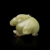 A Chinese Yellow Jade Figure of a Rabbit 黃玉碩兔