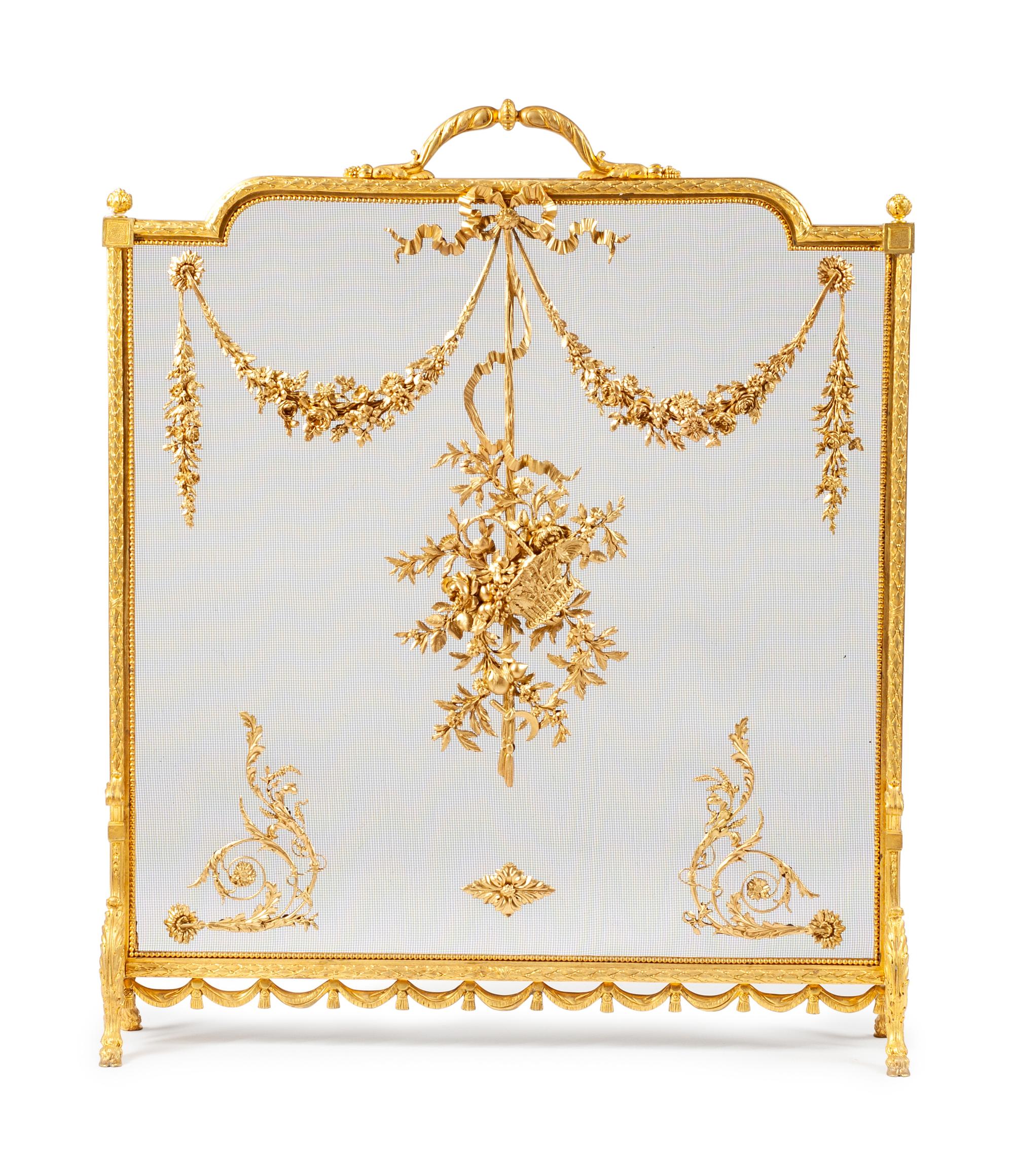 A Louis XVI Style Gilt Bronze Fire Screen