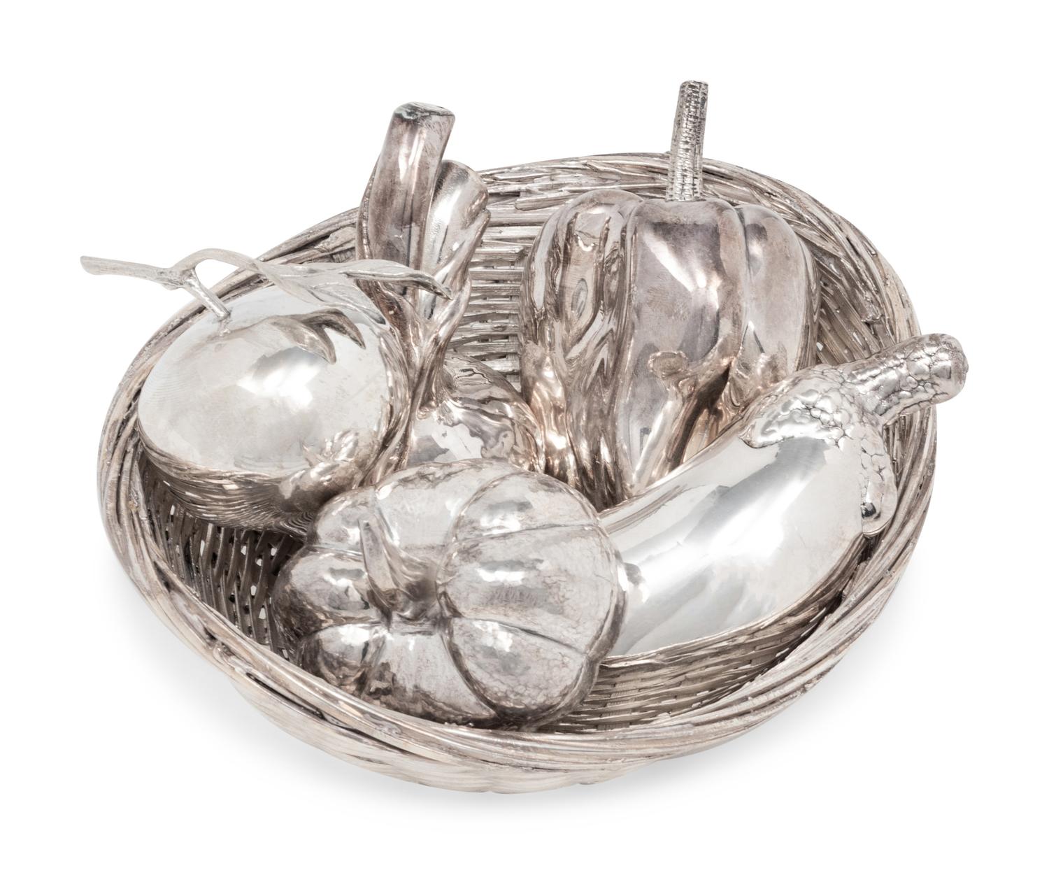 A Group of Five Silver Models of Fruit