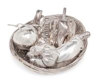 A Group of Five Silver Models of Fruit