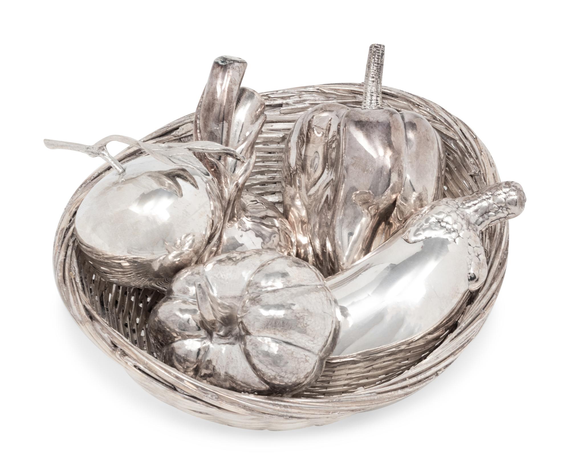 A Group of Five Silver Models of Fruit