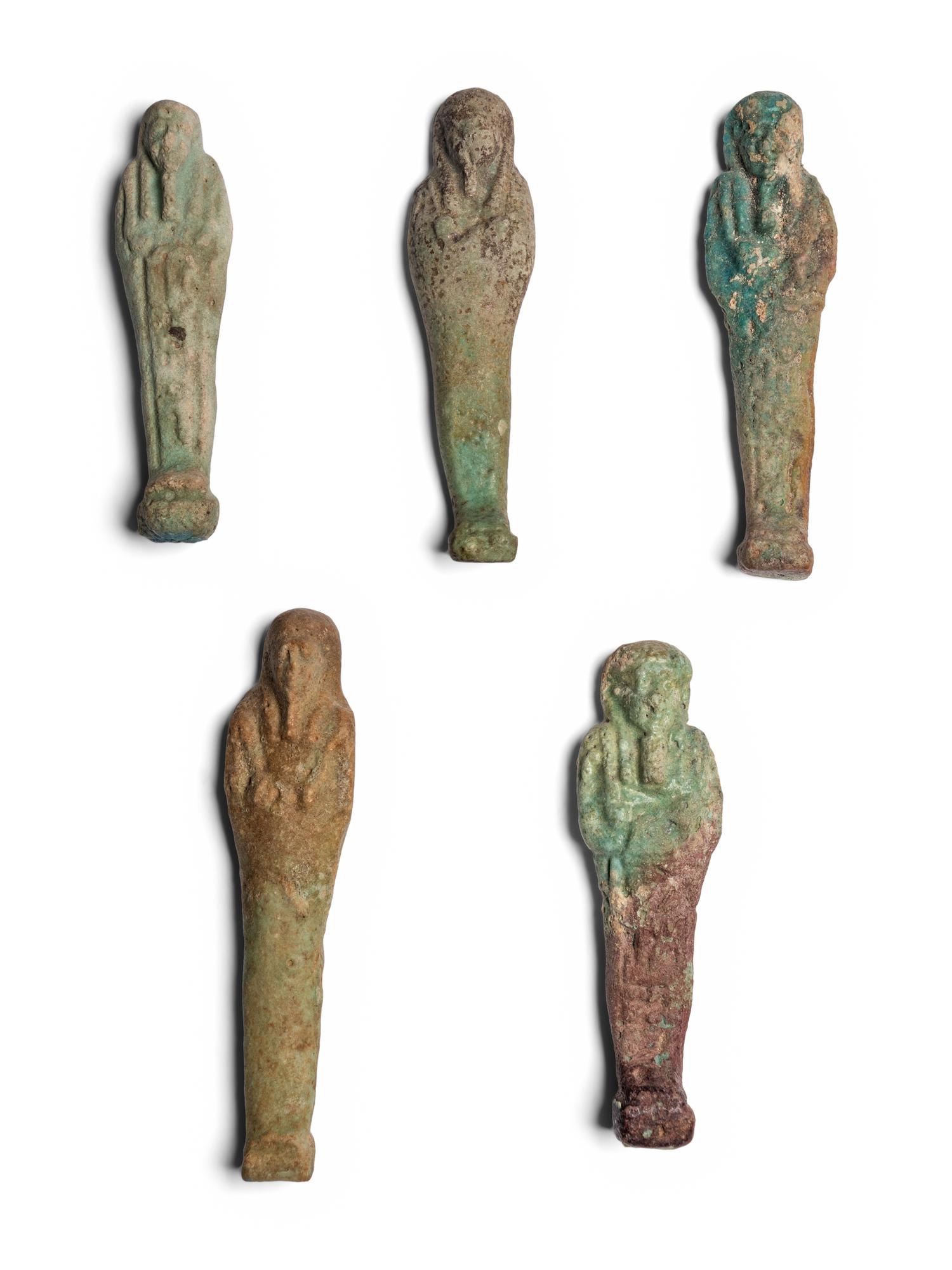 Five Egyptian Faience Ushabtis