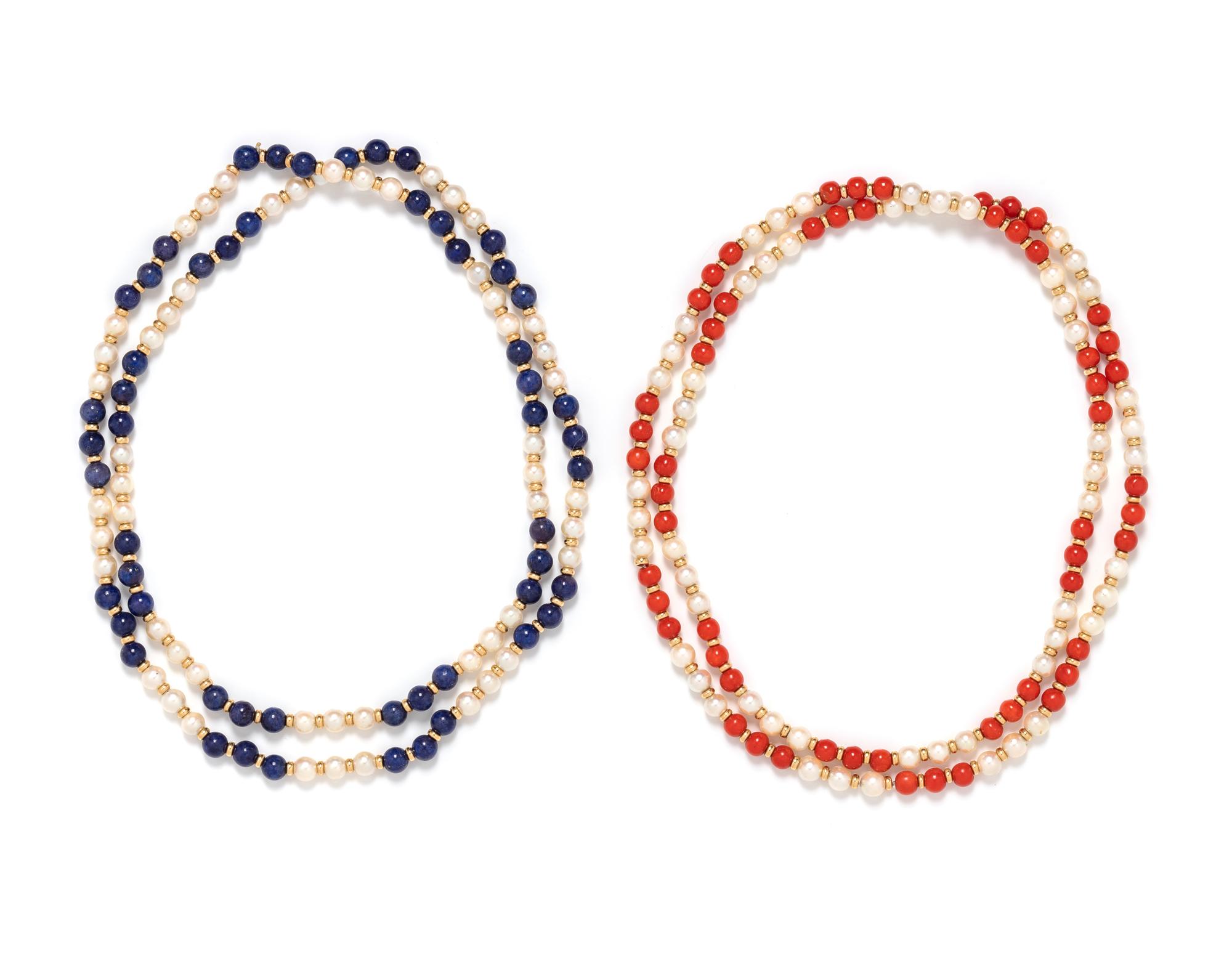 COLLECTION OF YELLOW GOLD, CULTURED PEARL AND HARDSTONE NECKLACES