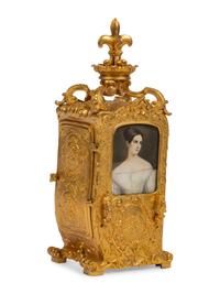 A French Gilt-Bronze Hour Repeater Carriage Clock in the Form of a Sedan Chair