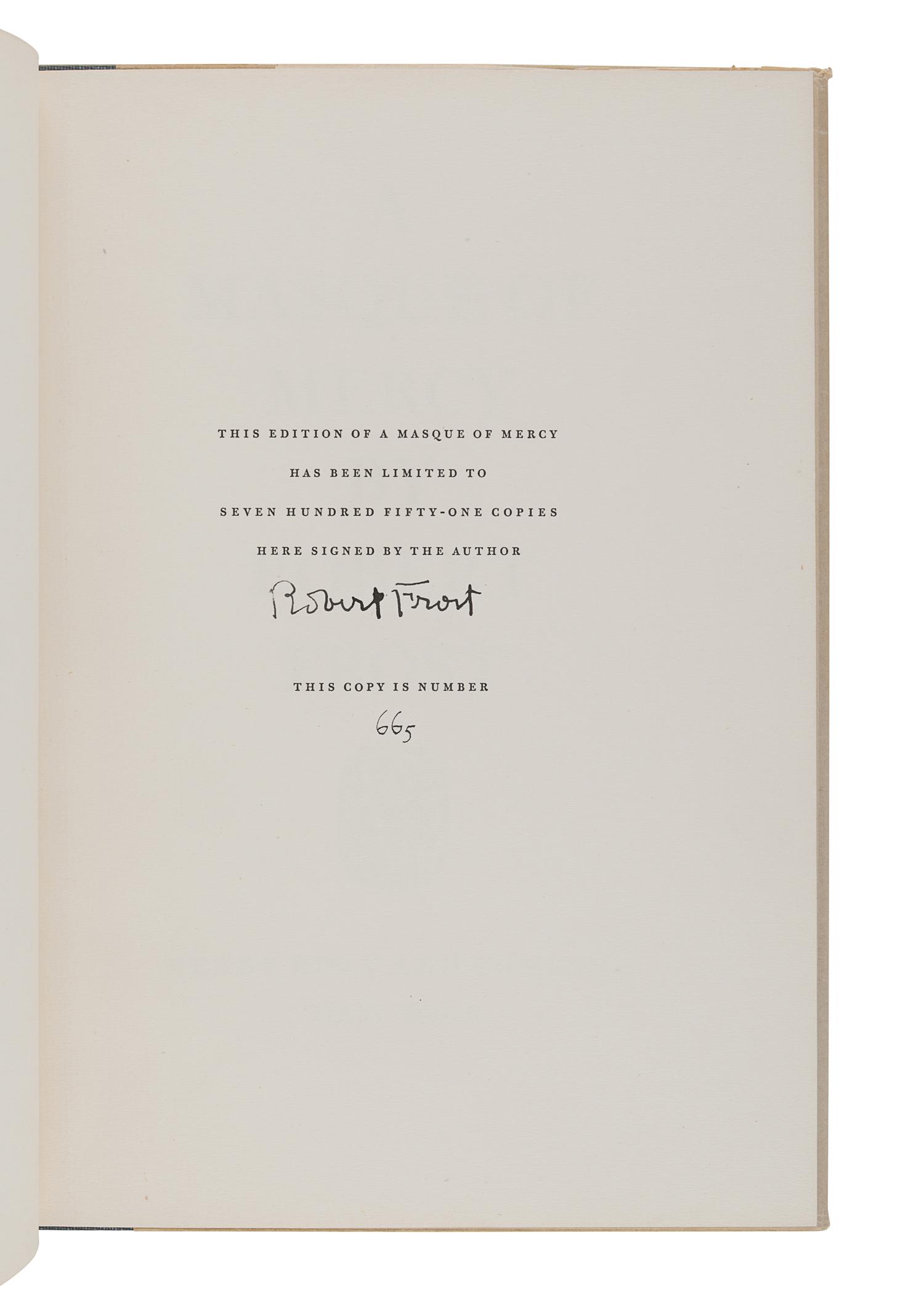 FROST, Robert (1874-1963). A group of 7 signed limited editions, comprising: