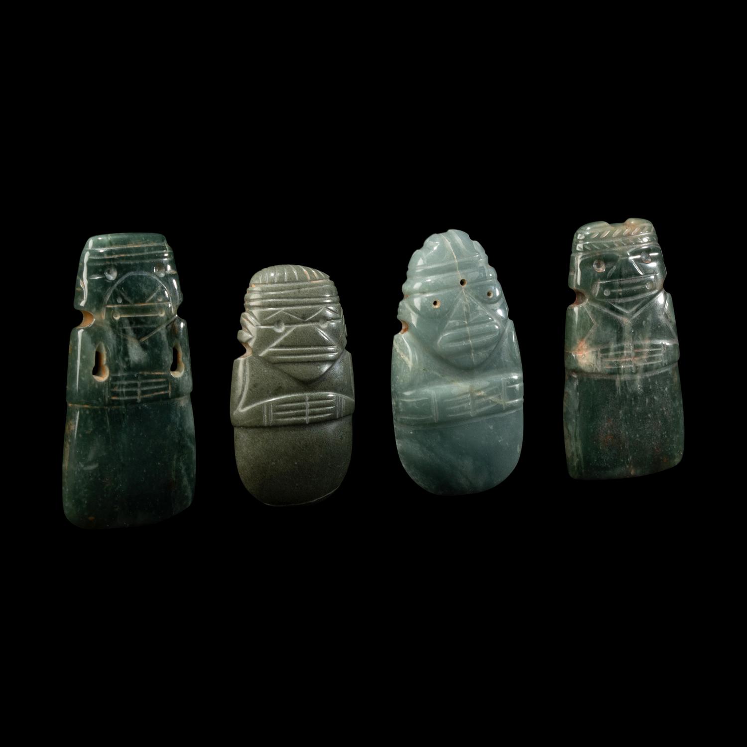Four Costa Rican Jade Figural Celt Pendants