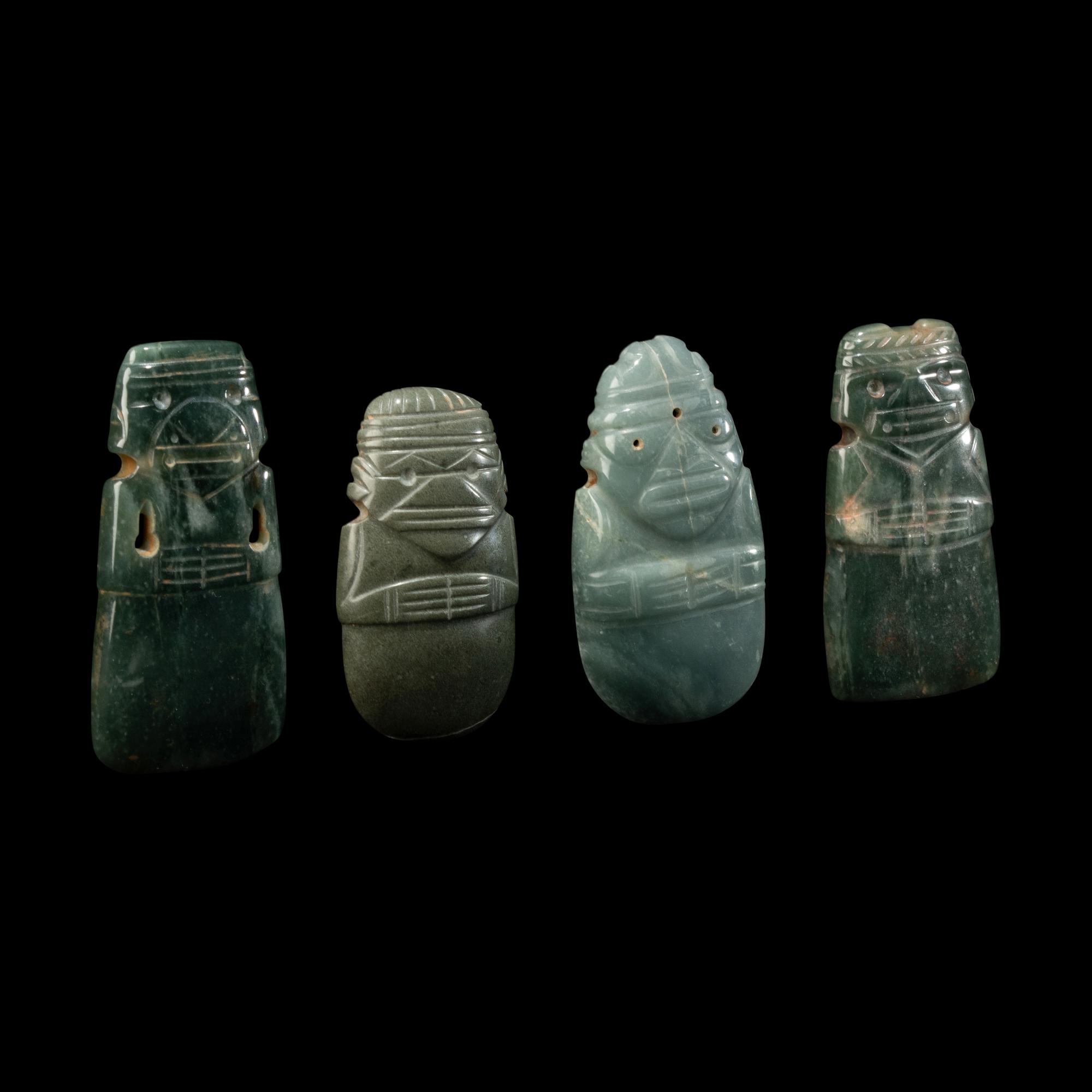 Four Costa Rican Jade Figural Celt Pendants